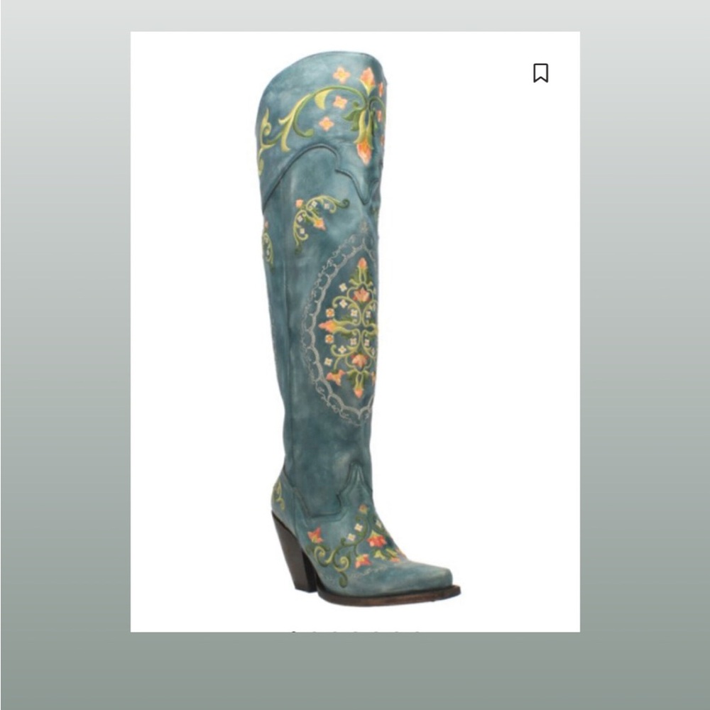 Dan Post Blue Over the Knee Boots with Floral Design